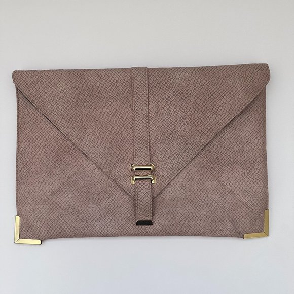 Asos Brown/Taupe Envelope Clutch With Gold Detail - Picture 1 of 5